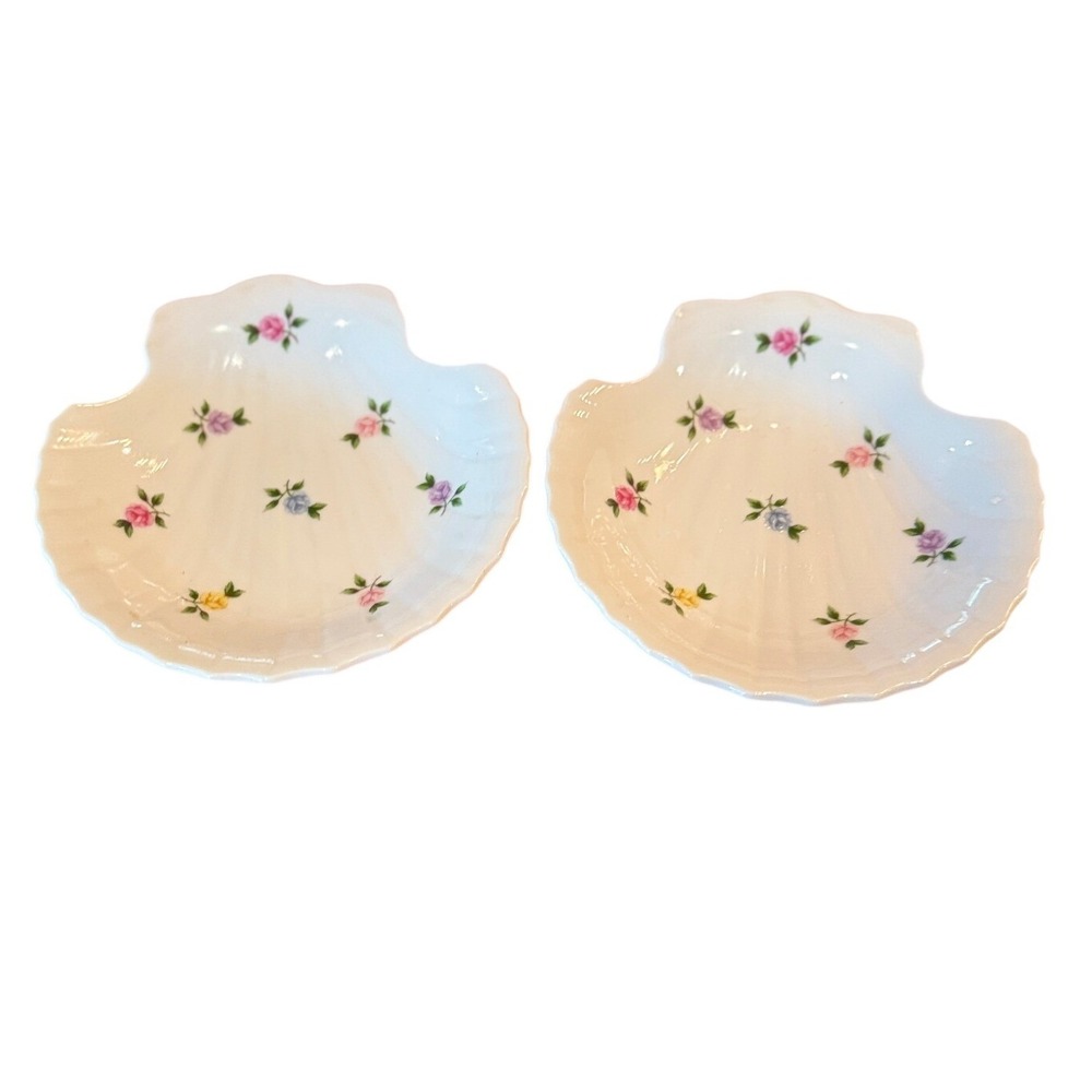 Lara Takahashi San Francisco Vintage Shell Floral Trinket Dish Set 2 White Rose